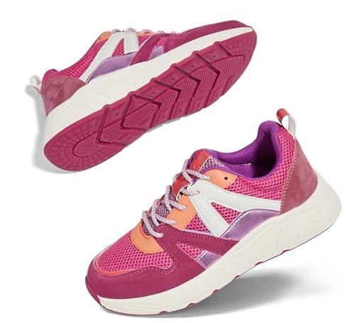 LUCKY STEP Women's Fashion Cusual Sneakers Platform Classic Leopard Walking Tennis Travel Shoes Chunky Colorful Lifestyle Sneakers(Hot Pink,8.5B(M) US) | Amazon (US)