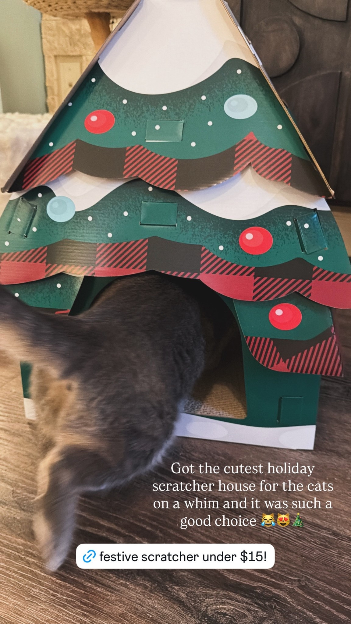Got the cutest holiday scratcher house for the cats on a whim and it was such a good choice 😹😻🎄

#LTKHome #LTKHoliday #LTKSaleAlert