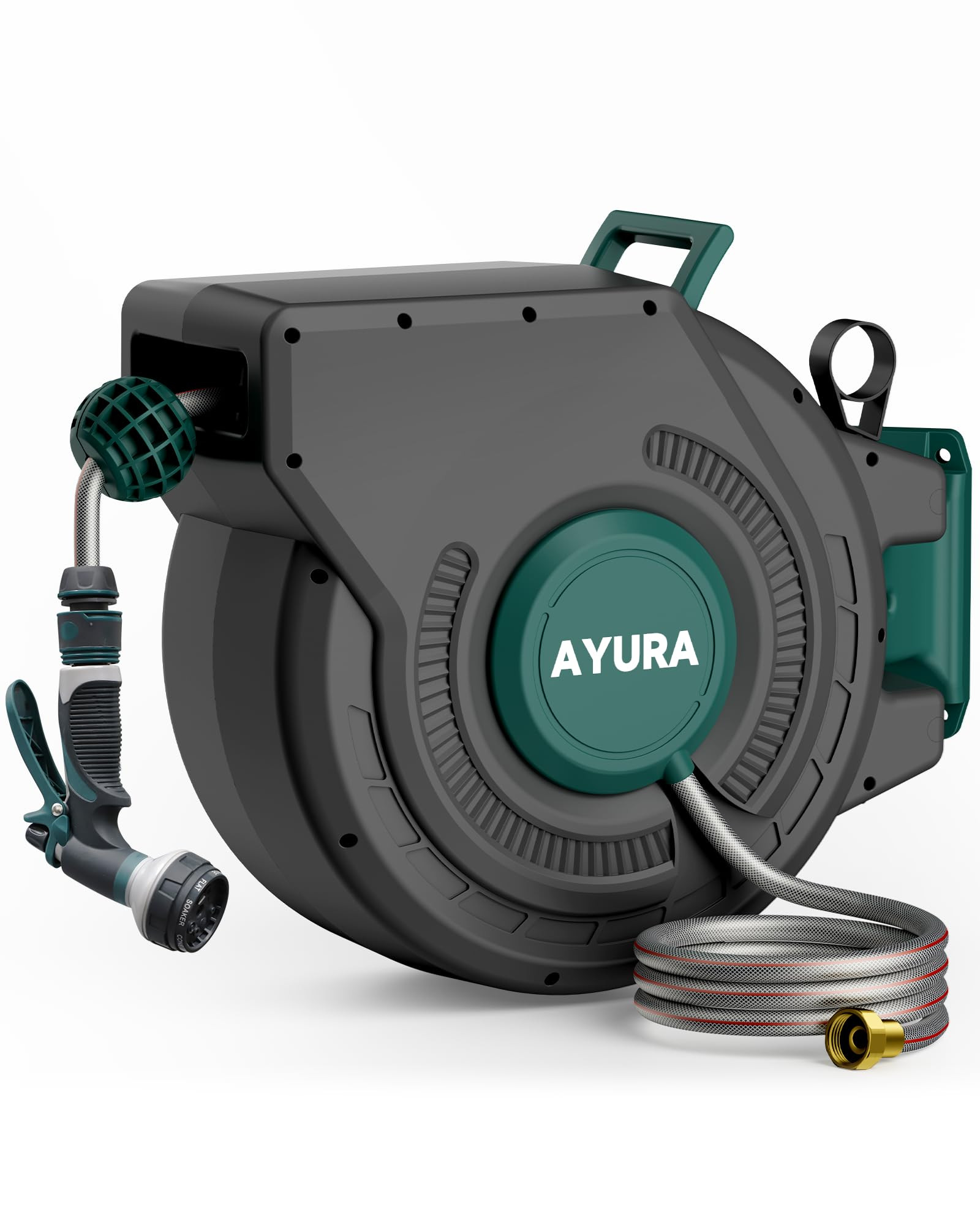 AYURA Retractable Garden Hose Reel 100 ft x 1/2 inch with Pro Metal Shaft, Heavy Duty Automatic G... | Amazon (US)
