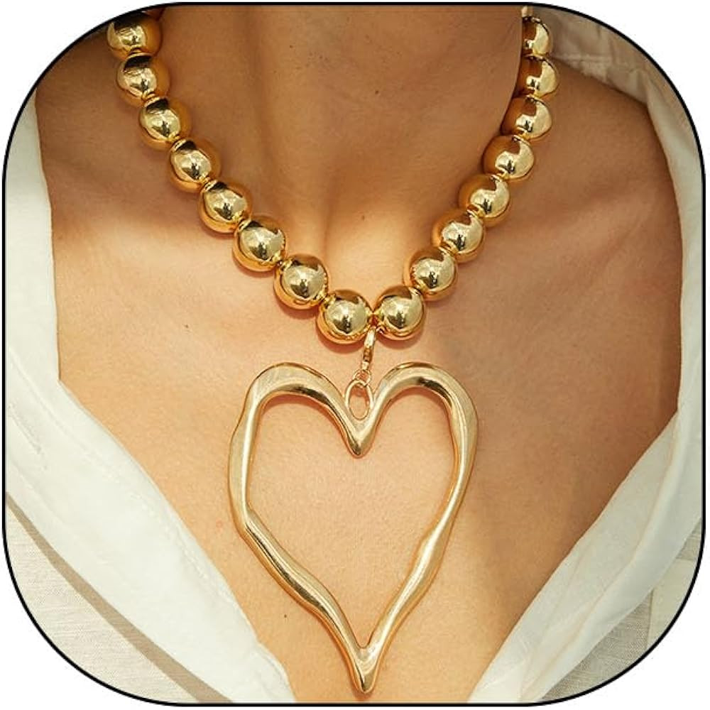 Y2k Large Hollow Heart Necklaces for Women Big Chunky Heart Pendant Necklace Exaggerated Layered ... | Amazon (US)