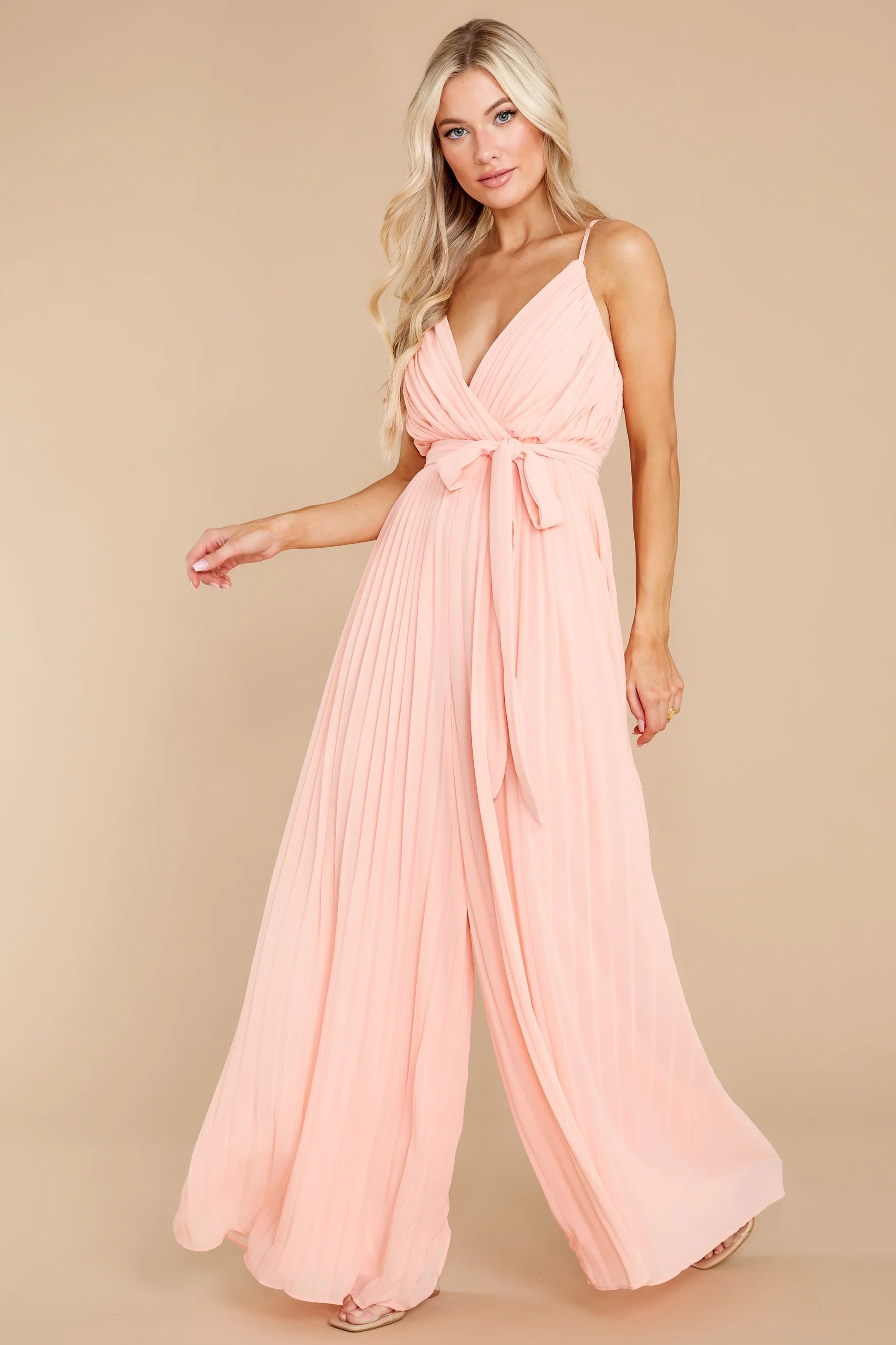 Collecting Moments Peach Pleated Jumpsuit | Red Dress 
