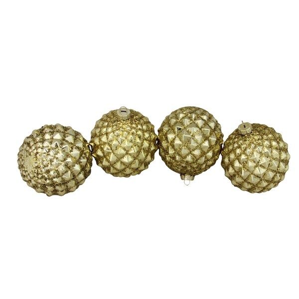 4ct Gold Glitter Flake Christmas Glass Ball Ornaments 4" (100mm) | Bed Bath & Beyond