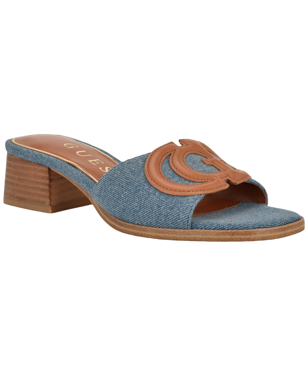 Guess Women's Cerrina Slip-On Block Heel Sandals - Blue Denim Leather | Macy's