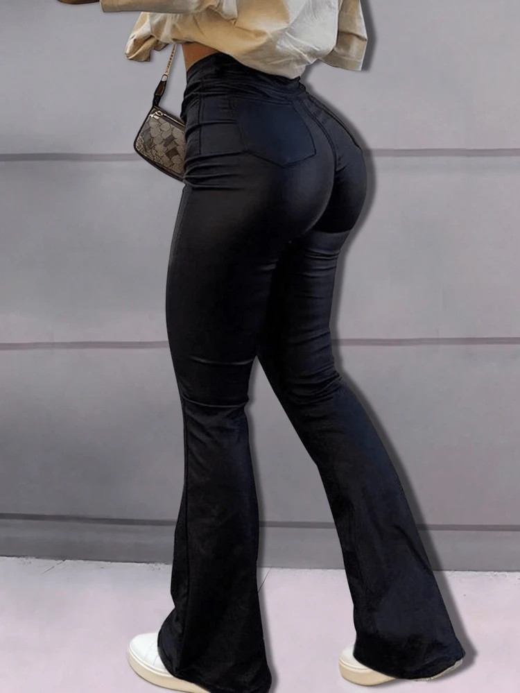 Apperloth A Apperloth Flared Pants With Slant Pockets, PU Leather, Punk Music Festival | SHEIN