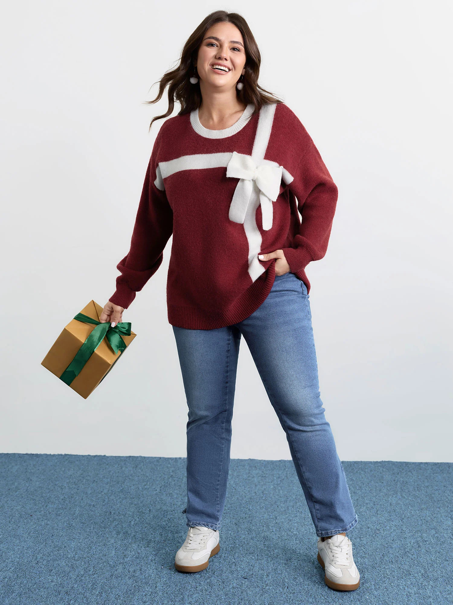 3D Bowtie Color Contrast Pullover | Bloomchic