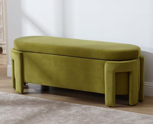 Kmax 50" Storage Ottoman Bench Modern Velvet Entryway Bench Comfy Upholstered End of Bed Bench for Hallway Entrance Bedroom Corner, Olive Green | Amazon (US)