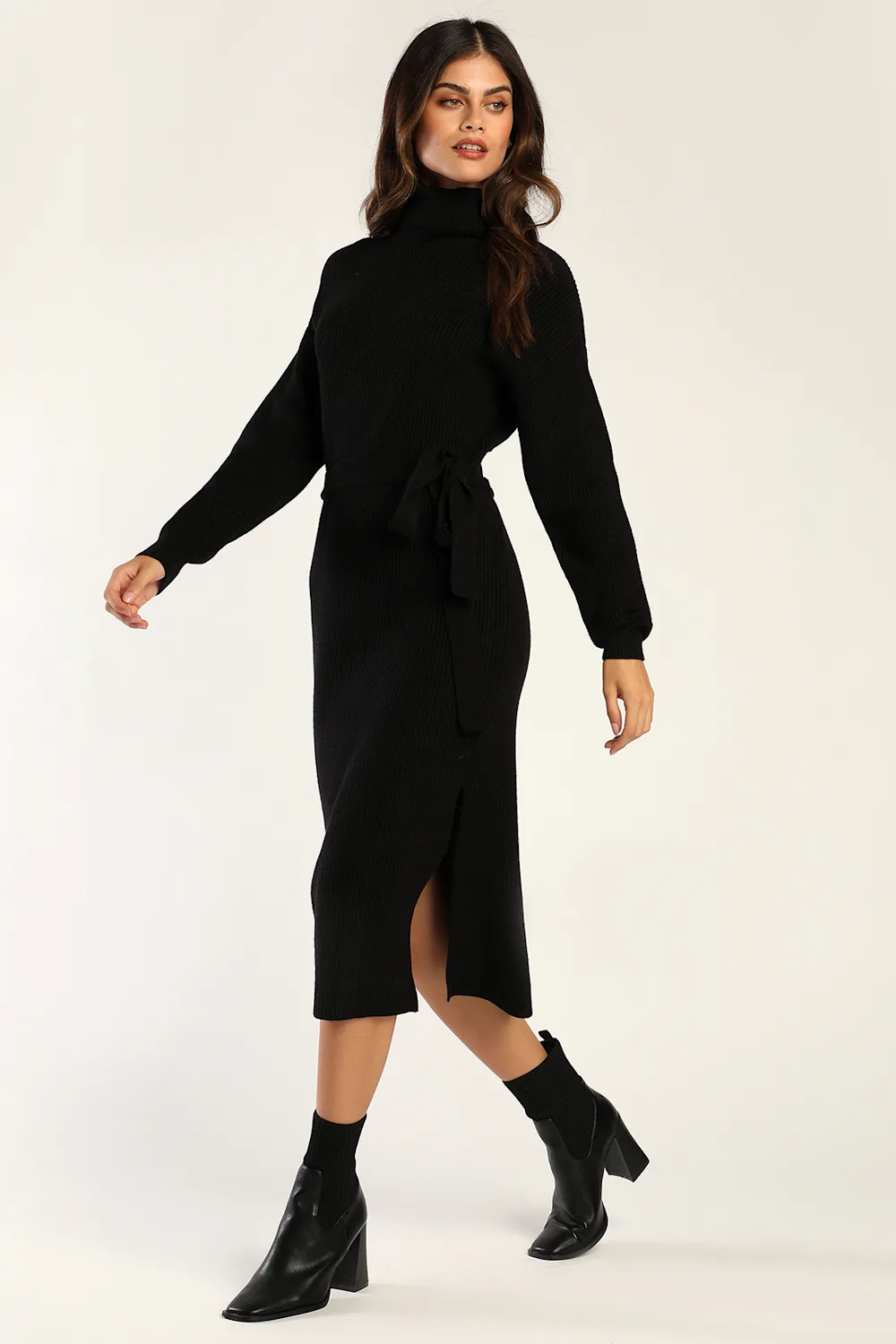 Snuggle Chic Black Knit Turtleneck Midi Sweater Dress | Lulus (US)