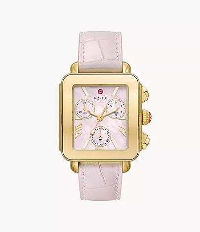 Deco Sport Chronograph Gold-Plated Pink Leather Watch | Michele Watches