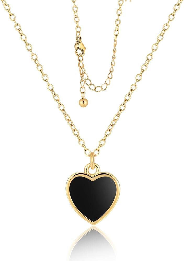 Dlismno Delicate Heart Pendant Necklace with 18K Gold Plated Chain, Enamel Heart Charm, 18-20 Inc... | Amazon (US)