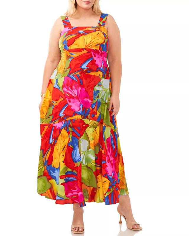 Vince Camuto Abstract-Print Tiered Maxi Dress (Plus Size) | Vince Camuto