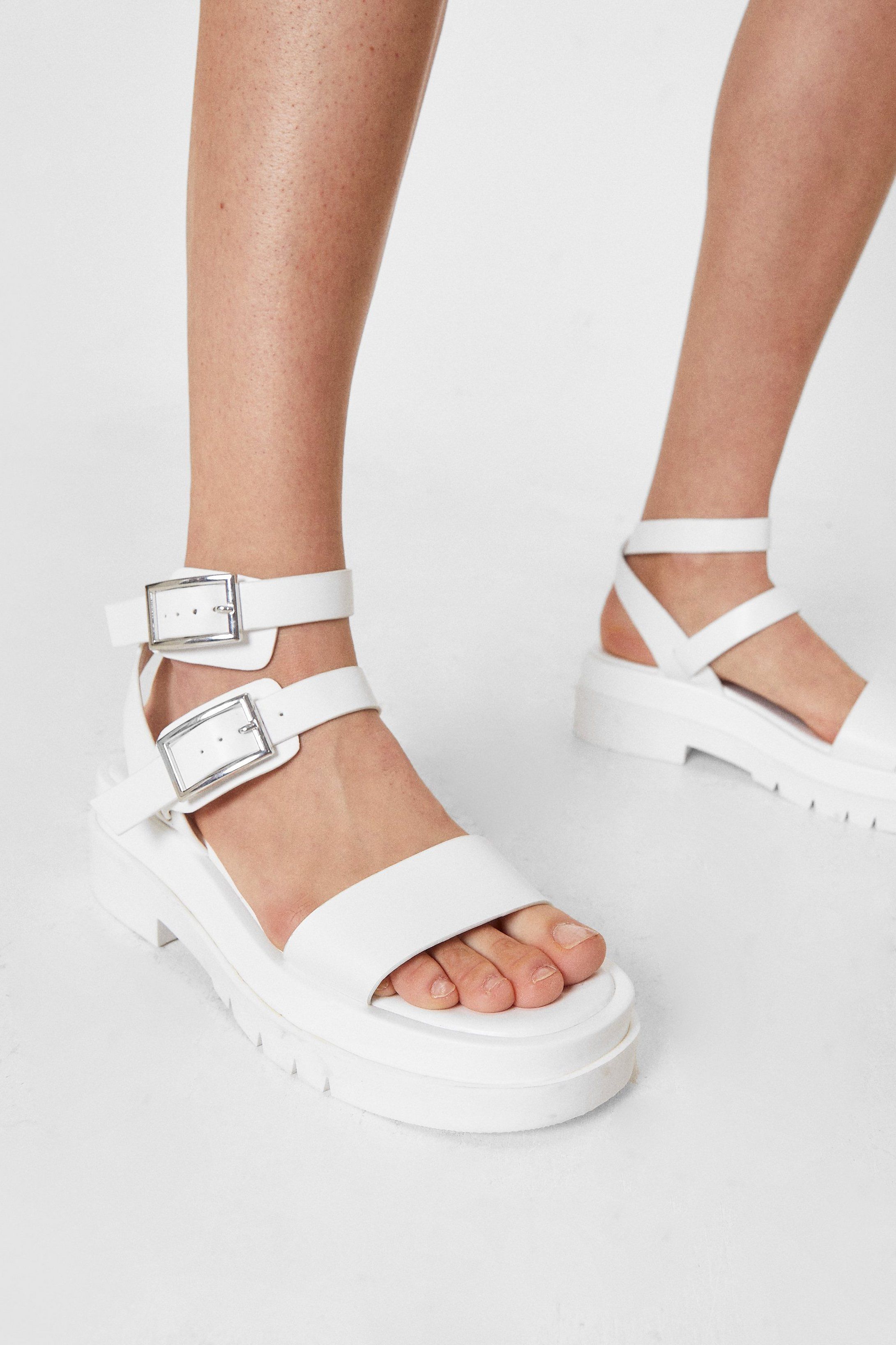 Faux Leather Chunky Cleated Double Buckle Sandals | Nasty Gal (US)