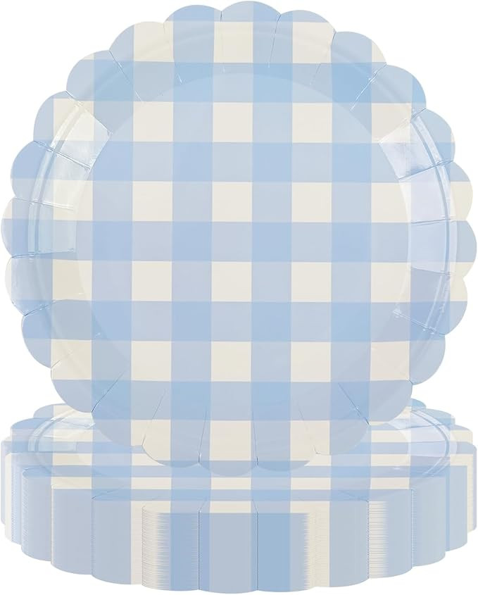 50PCS Light Blue Scalloped Paper Plates - 9Inch Striped Dessert Plates for Cake Salad Fruit Dispo... | Amazon (US)