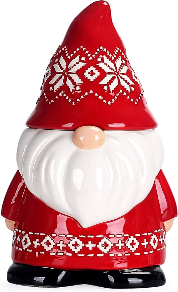 Bico Red Christmas Gnome 11 inch Air Tight Cookie Jar, Handpainted, Dishwasher Safe, Holiday Acce... | Amazon (US)