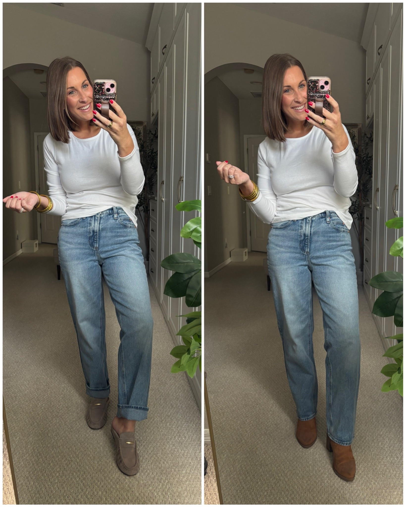 Straight leg jeans & classic white tee…can’t for wrong! Elevated casual fall outfit 

Jeans- 4regular (after weight loss)
Top- medium