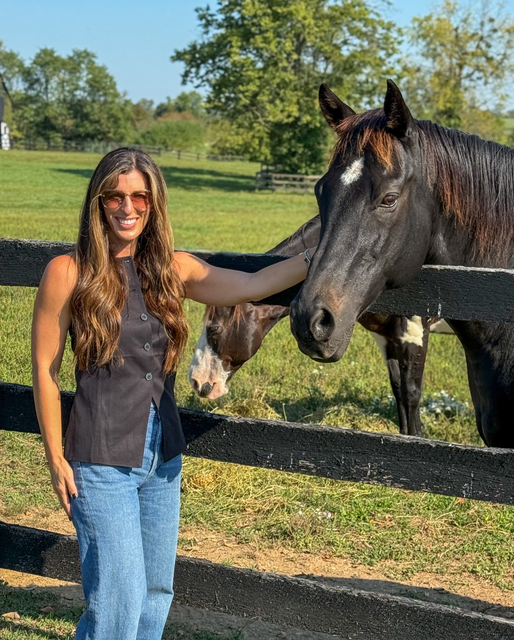 Morning walks on a Kentucky farm just feel different.  There’s something magical about starting the day surrounded by rolling pastures and beautiful horses grazing under the sun. A peaceful reminder of why I love country mornings and farm life.  #KentuckyFarm #MorningVibes #HorseLover #CountryLiving #FarmStyle #PeacefulMornings

Today’s outfit is an effortless mix of classic and casual — a tailored black sleeveless button-up top paired with straight-leg denim and neutral sandals. Perfect for a relaxed day outdoors that still feels polished.  #OOTD #FarmFashion #CasualChic #EffortlessStyle #CountryOutfit #LTKStyle #LTKFallFashion

#LTKTravel #LTKOver40 #LTKWorkwear