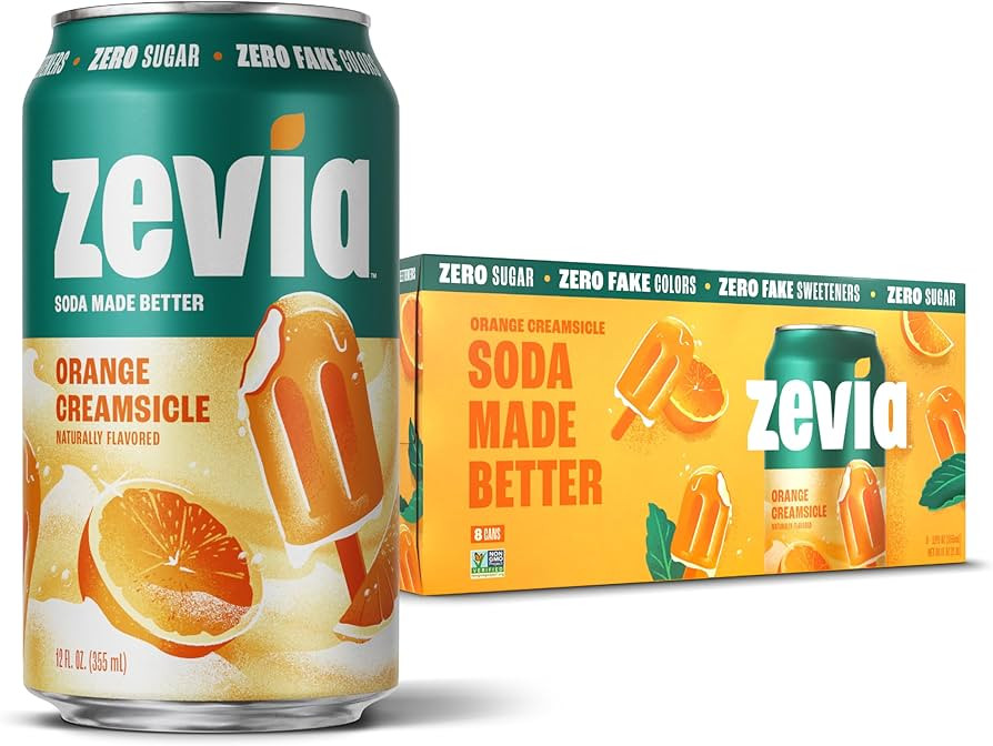 Zevia Zero Sugar Soda, Orange Creamsicle, 12 oz Cans (8-Pack) \u2013 Caffeine Free, Naturally Swe... | Amazon (US)