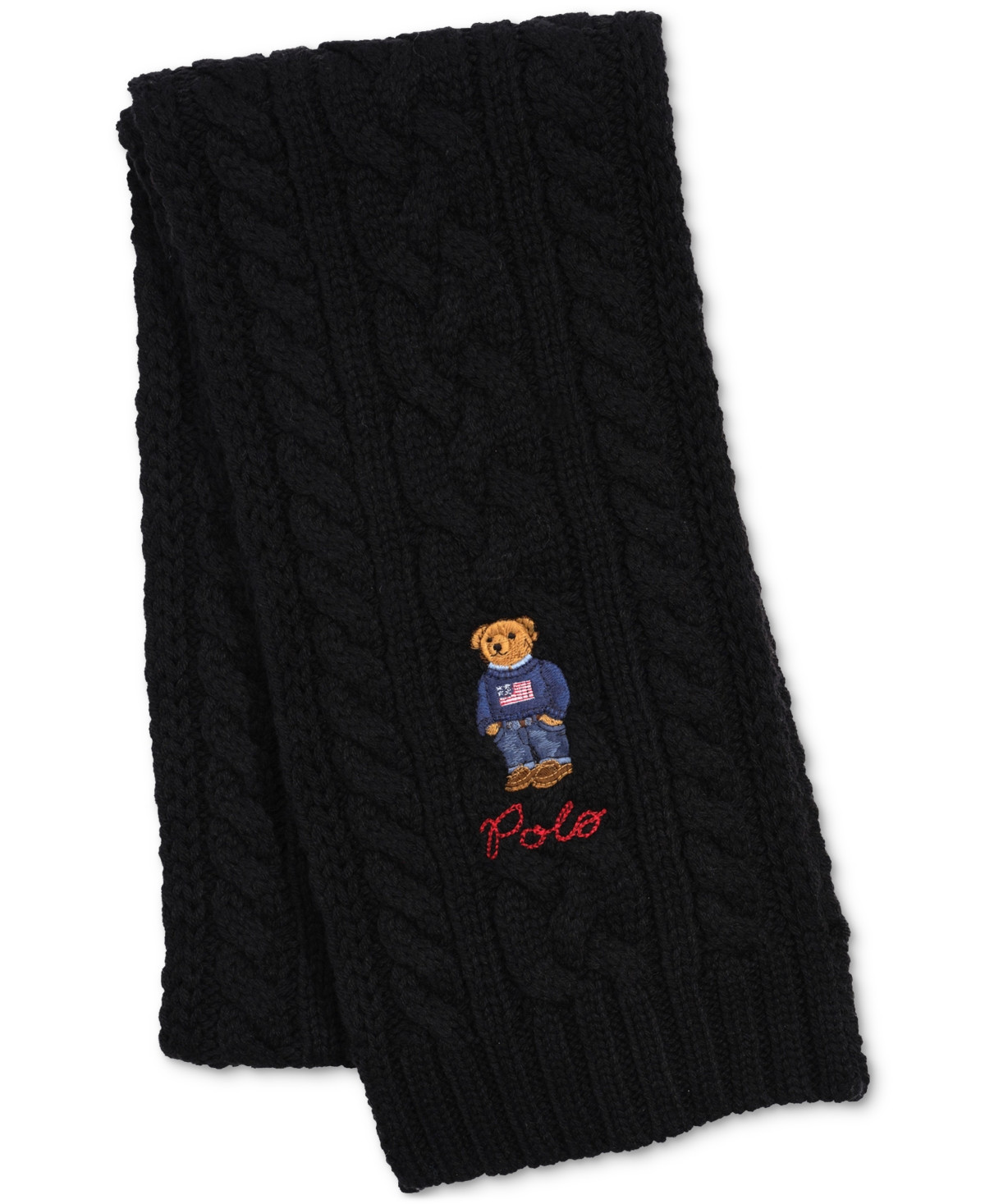 Polo Ralph Lauren Men's Cable-Knit Bear Scarf - Polo Black | Macy's