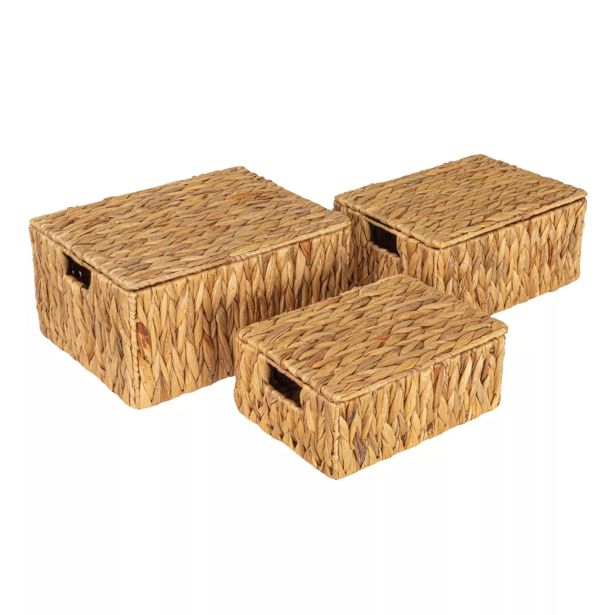 Household Essentials Rectangular Water Hyacinth Nesting Basket Set with Lid Natural Set of 3 | Target