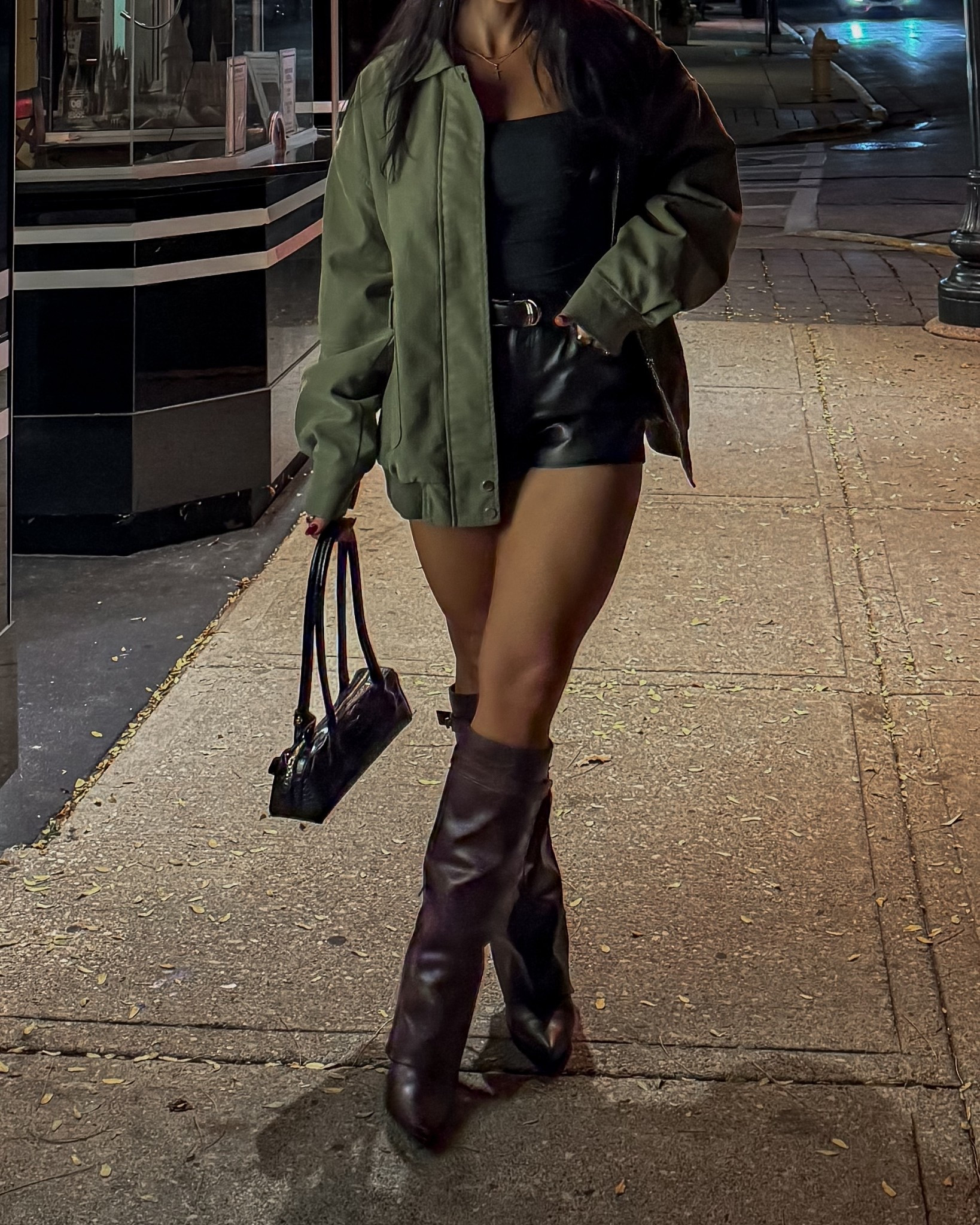 girls night out outfit completed by this cutie little leather shoulder bag 😍 fall outfit idea, micro shorts outfit, Abercrombie leather shorts, knee high boots outfit, leather bag, small purse 

#LTKFindsUnder50 #LTKSaleAlert #LTKItBag #LTKItBag #LTKSaleAlert #LTKStyleTip