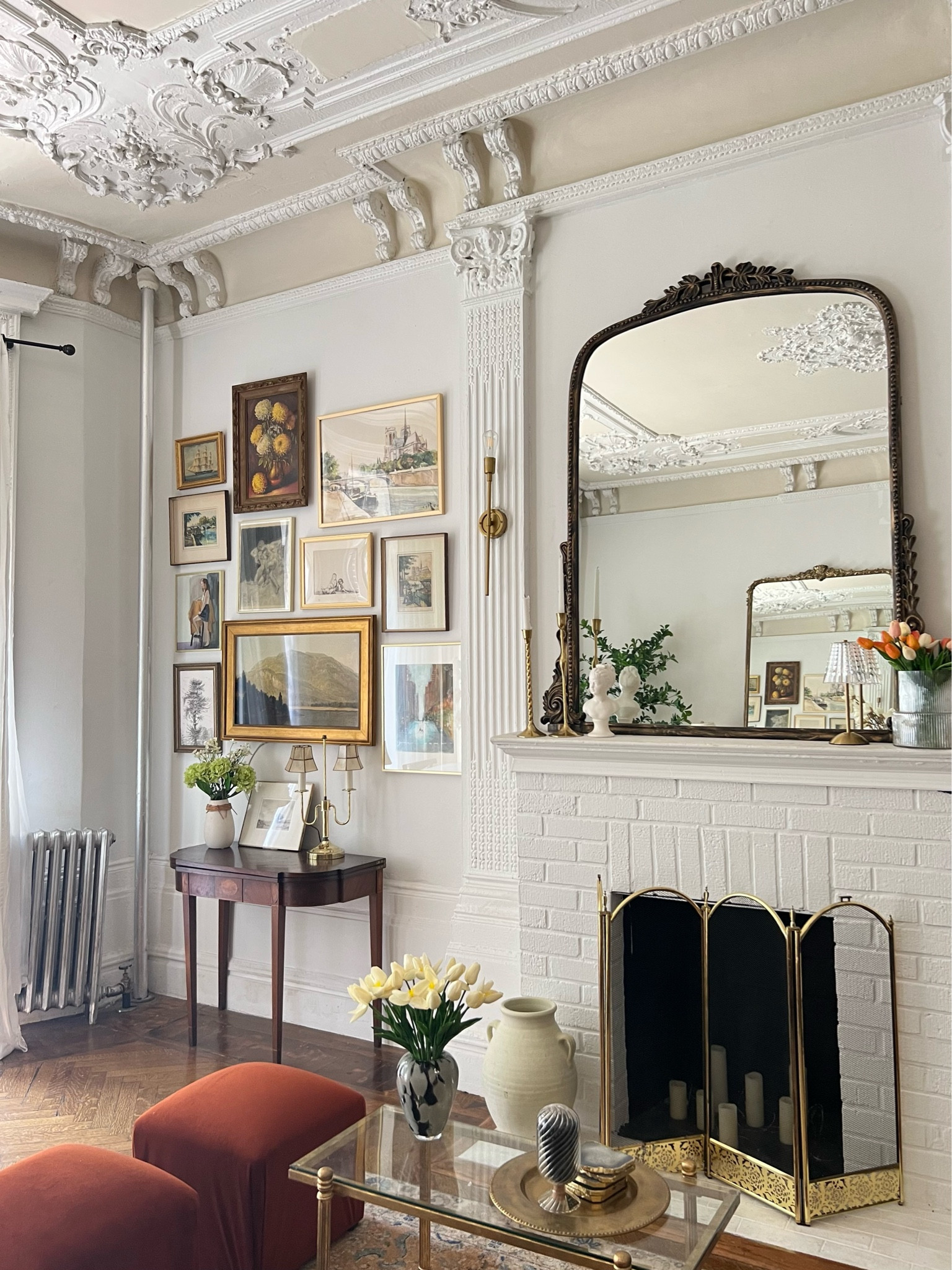 Living room furniture. Gold sconces, mirror, coffee, table, consul table, ottoman.

#LTKstyletip #LTKFind #LTKhome