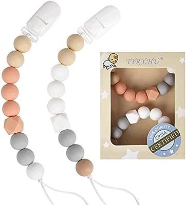 Pacifier Clip TYRY.HU Teething Silicone Beads Soothie Binky Holder Teether Clips for Boys Girls, ... | Amazon (US)