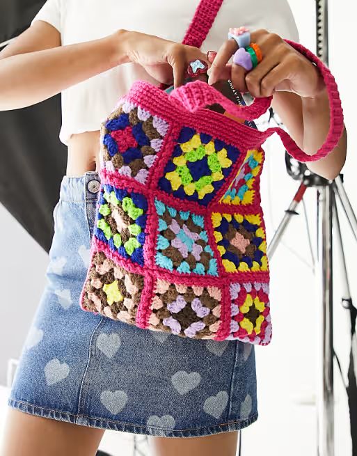 Reclaimed Vintage Inspired crochet tote bag in bright pink | ASOS (Global)