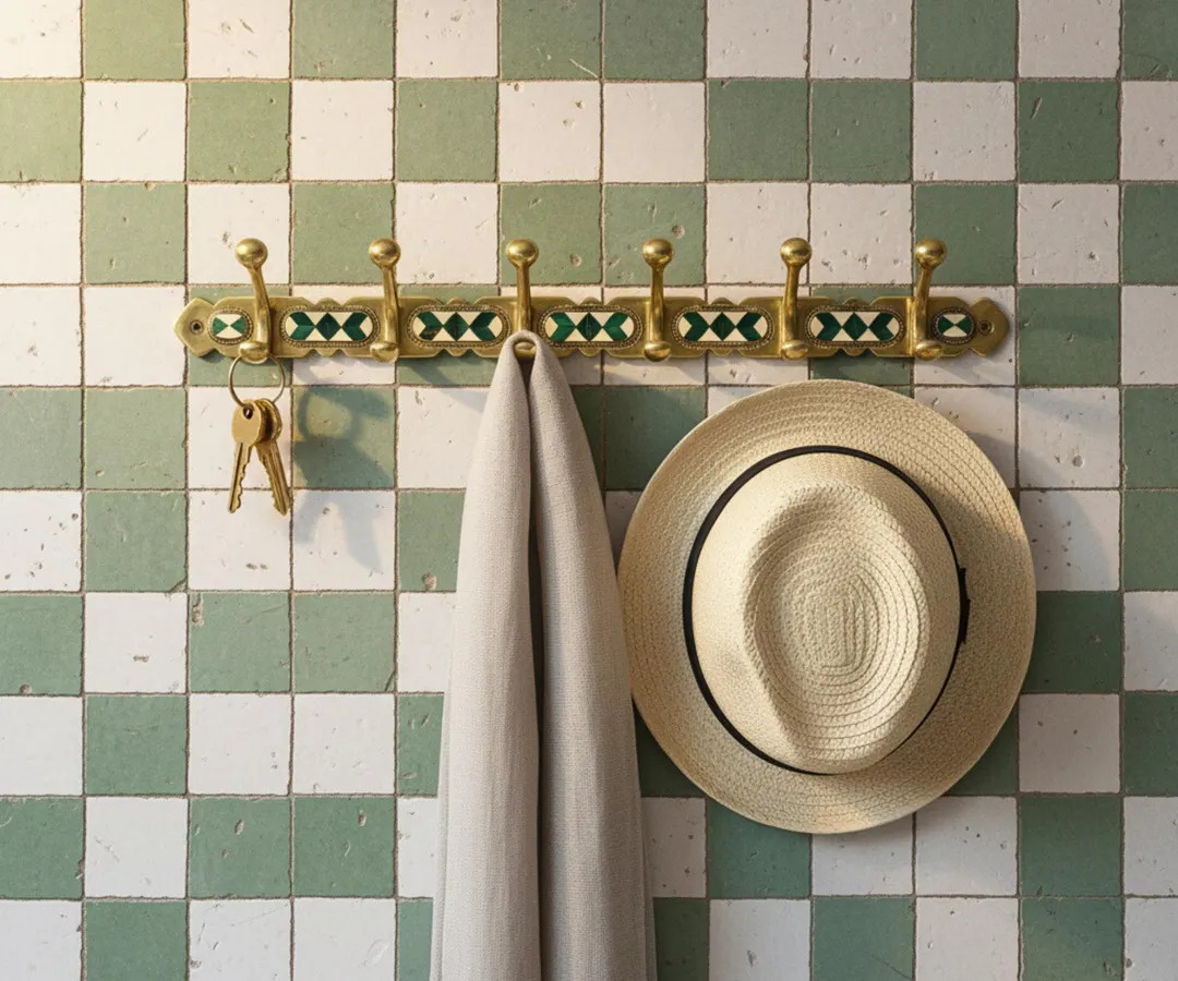 Brass Wall Hook Rack with 6 Hooks – Resin Inlay | Etsy (US)