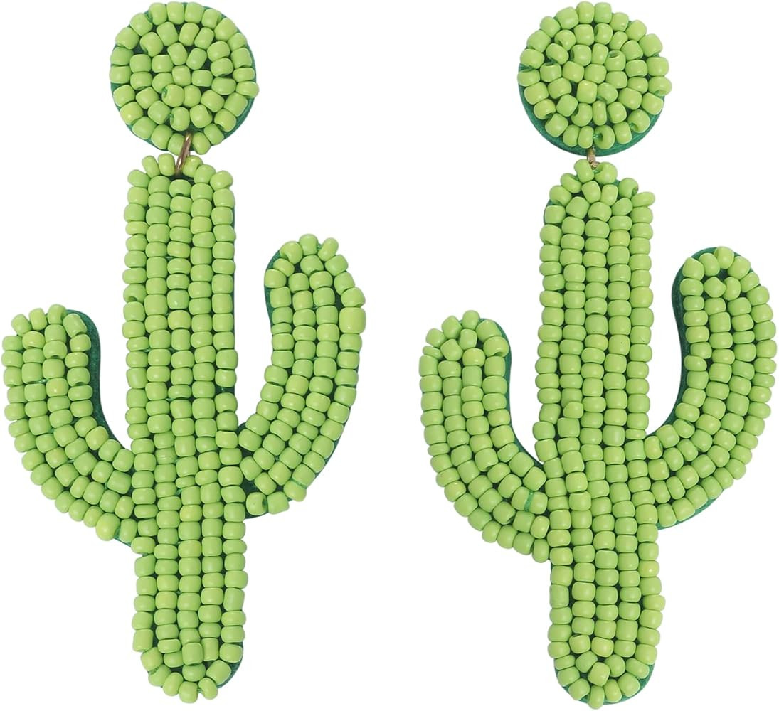 COIRIS Beaded Drop Earrings Cute Bohemia Cactus Stud Earrings Statement Bead for Women Girl Gift | Amazon (US)