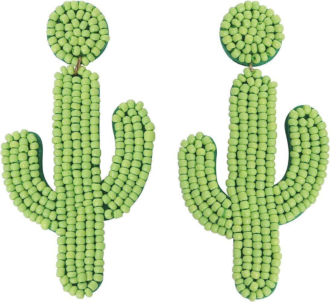 COIRIS Beaded Drop Earrings Cute Bohemia Cactus Stud Earrings Statement Bead for Women Girl Gift | Amazon (US)