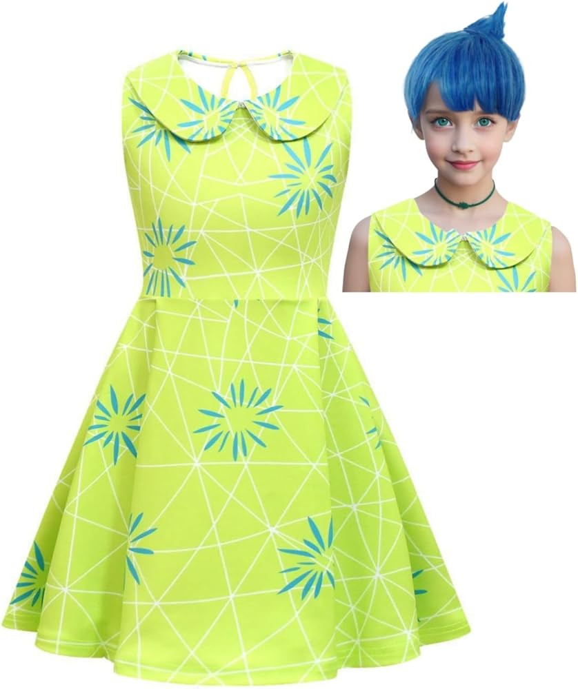 Xefenki Inside Out Costume Joy Princess Dress Girls Kids Halloween Cosplay with Wig | Amazon (US)
