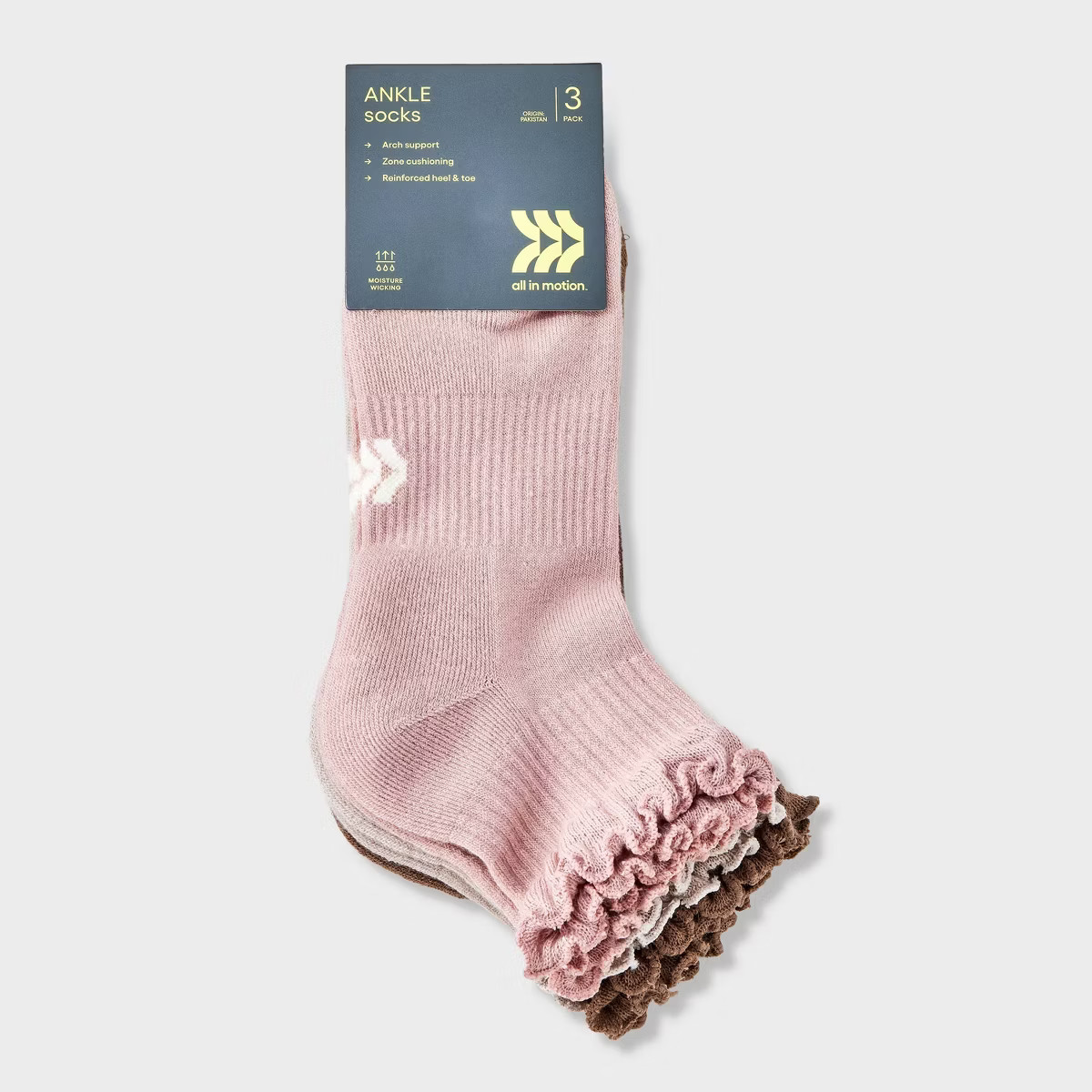 Women's Cushioned Ruffle 3pk Athletic Ankle Socks - All In Motion™ 4-10 | Target