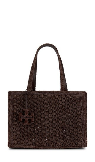 Tory Burch Ella Hand Crocheted Popcorn Stitch Small Tote Bag in Brown. | Revolve Clothing (Global)