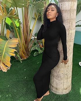 Memoriesea Women's Fall Turtleneck Long Sleeve Ribbed Slim Bodycon Maxi Dress | Amazon (US)