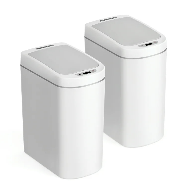 Nine Stars 1.85 Gallon Trash Can, Plastic Motion Sensor Bathroom Trash Can, White, Pack of 2 | Walmart (US)