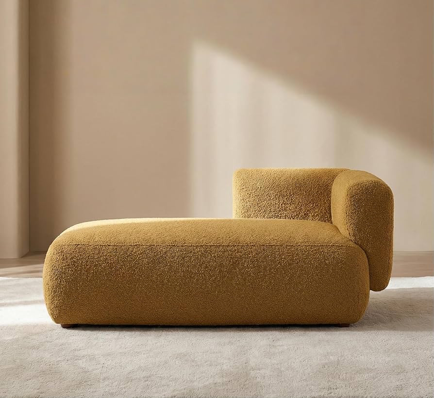 Boucle Chaise Lounge Chair Indoor Comfy Fluffy Lounge Sofa Upholstered Chaise Lounge Modern Loung... | Amazon (US)