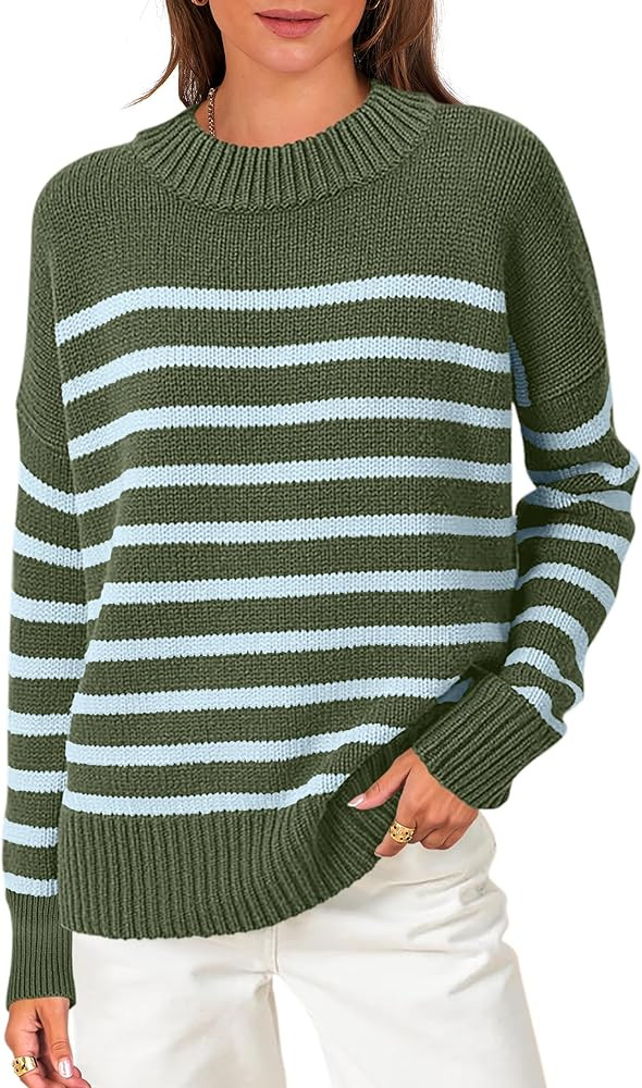 ANRABESS Women Fall Fashion Sweaters Striped Long Sleeve Crewneck Loose Fit Cozy Knit Trendy Pull... | Amazon (US)