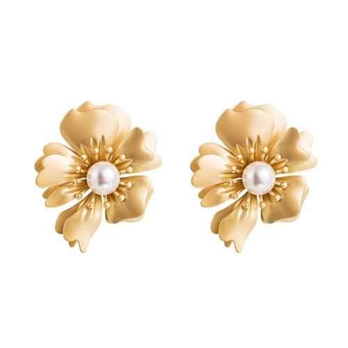 exaggerated women pearl flower earrings; 2024 new gold-plated jewelry gift box packaging | Amazon (US)