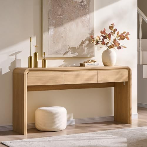 Aitjunz 63'' Console Table with 3 Drawers, Modern Entryway Table with Curved Profile Design, Narr... | Amazon (US)
