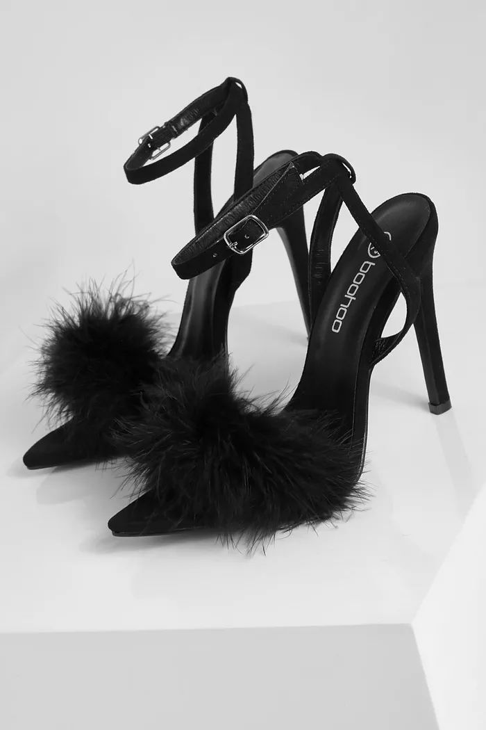 Wide Fit Feather Detail 2 Part Heels | Boohoo.com (UK & IE)