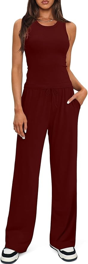 Darong Women's 2 Piece Lounge Sets Sleeveless Tank Tops Wide Leg Pants Sets Tracksuits Matching O... | Amazon (US)