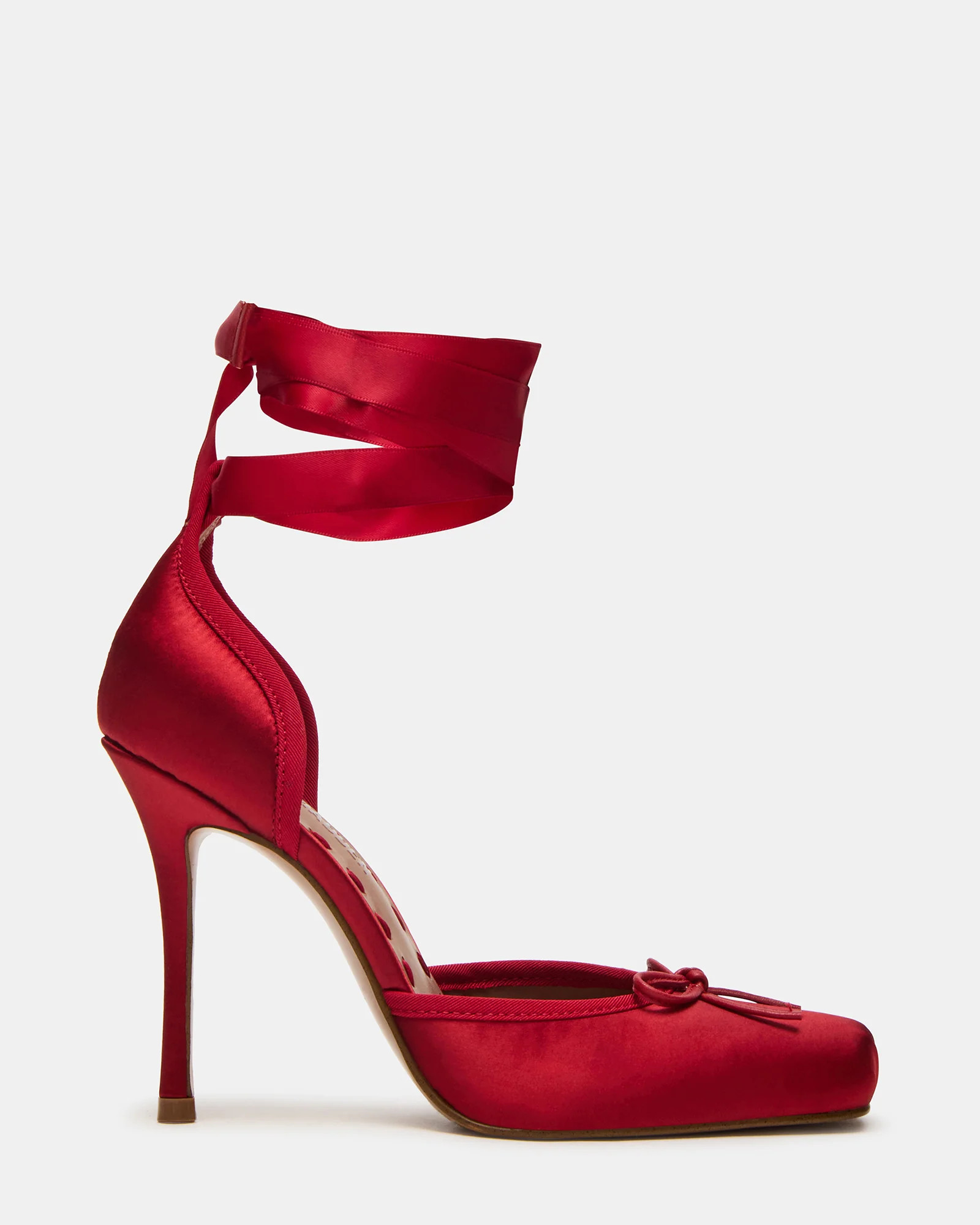 LARINA Red Satin Square-Toe Stiletto Pump Lace-Up Women's Heel | Steve Madden (US)