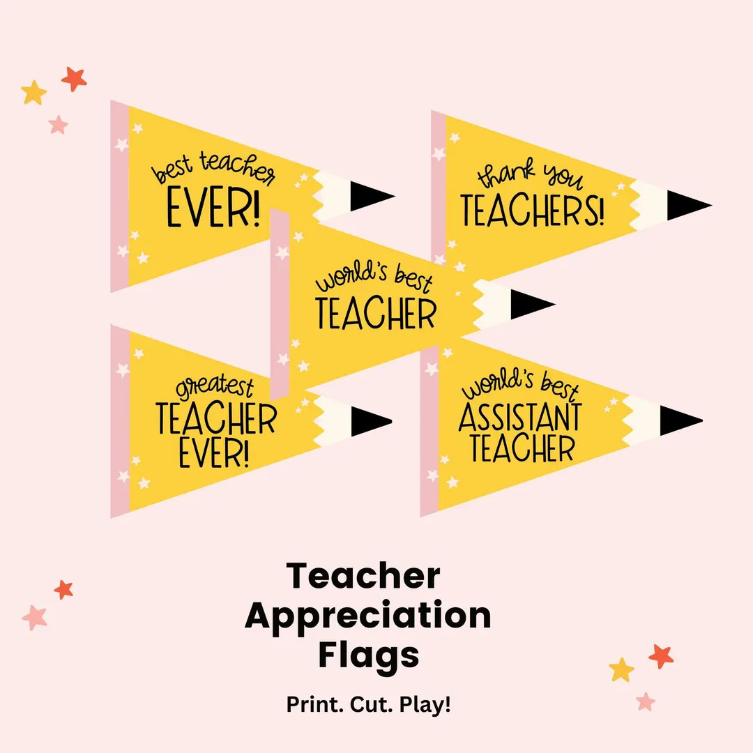 Teacher Appreciation Printable Pennant Flags | Instant Download – Fun DIY Gift for Teachers & A... | Etsy (Global)