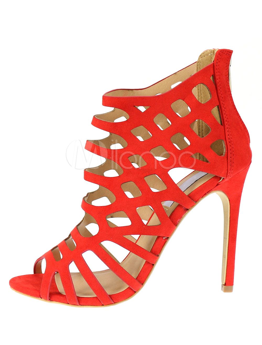 High Heel Gladiator Sandals Red Cut Out Zipper Gladiator Sandal Booties For Women | Milanoo