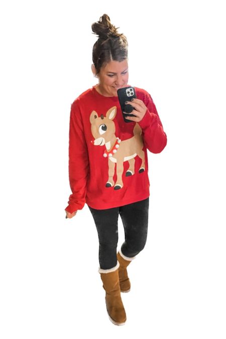 Sized up to a Large in this Rudolph crewneck so I could wear it with leggings! 

#LTKunder50 #LTKSeasonal #LTKHoliday