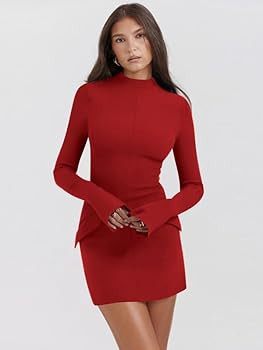 Haibang Damen Kleid Elegant Flare Langarm Bodycon Minikleid Sexy Partykleid Figurbetontes Kleid R... | Amazon (DE)