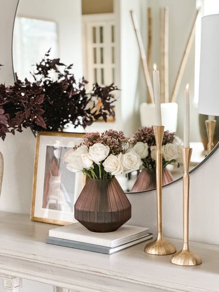 Sharing with you my Valentine’s Day inspired look! I absolutely love the bush wow and color of this target vase! It’s so perfect for a spring look or even Valentine’s Day as I have here. Add fresh or faux stems and it’s perfect. My traditional console table is paired with a minimal round mirror, gold taper candle holders, an oversized pottery barn lamp, an aged vase and my favorite stems! 

#LTKstyletip #LTKhome #LTKFind