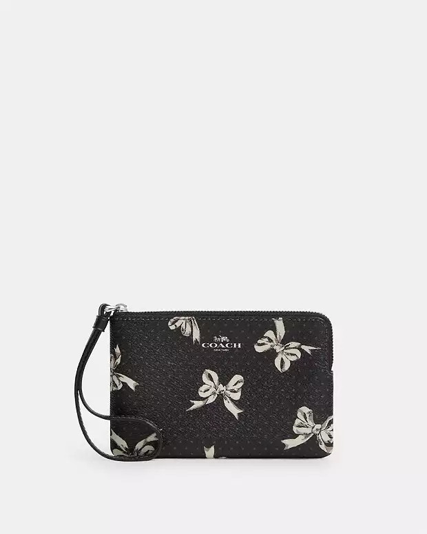 Corner Zip Wristlet With Bow Print | Coach Outlet US