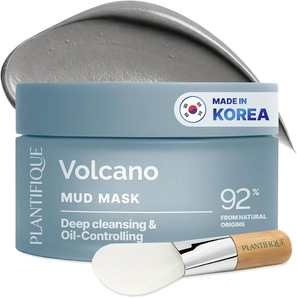 PLANTIFIQUE Korean Volcanic & Dead Sea Mud Mask, Pore Cleansing & Refining | Charcoal Face Mask w... | Amazon (US)