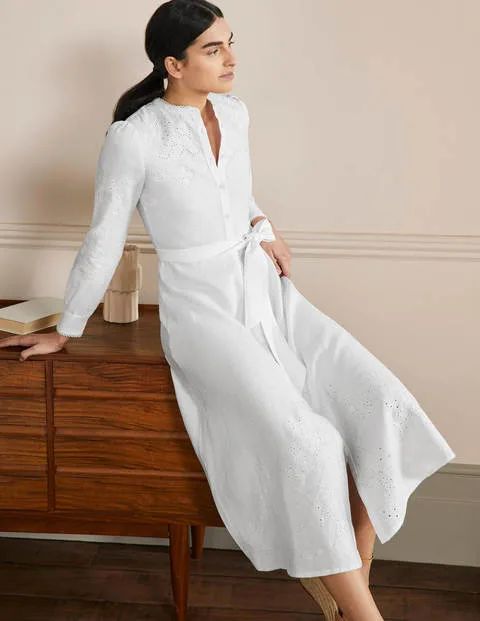 Cut Work Midi Shirt Dress - White | Boden (US)