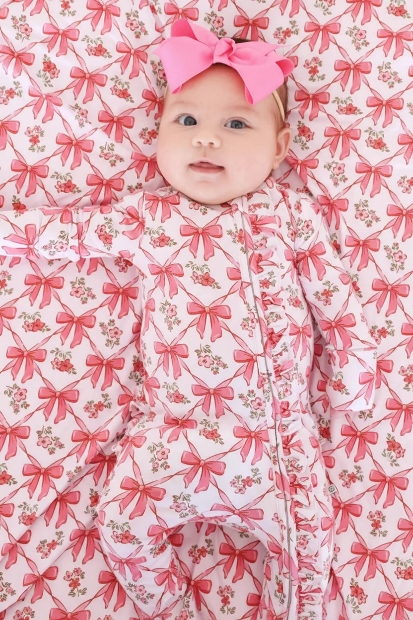 Bow Besties Ruffle Zipper Footie | Caden Lane